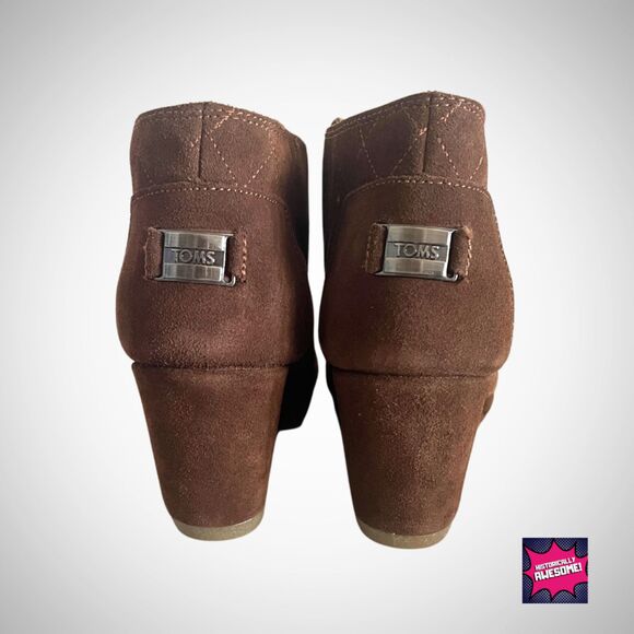 TOMS Quilted Brown Suede Wedge Booties Inner Shearling - Sz.8 - Never Worn - Picture 2 of 4